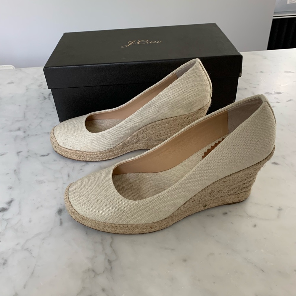 J.Crew Seville Metallic Cream Espadrille Wedge 7.5
